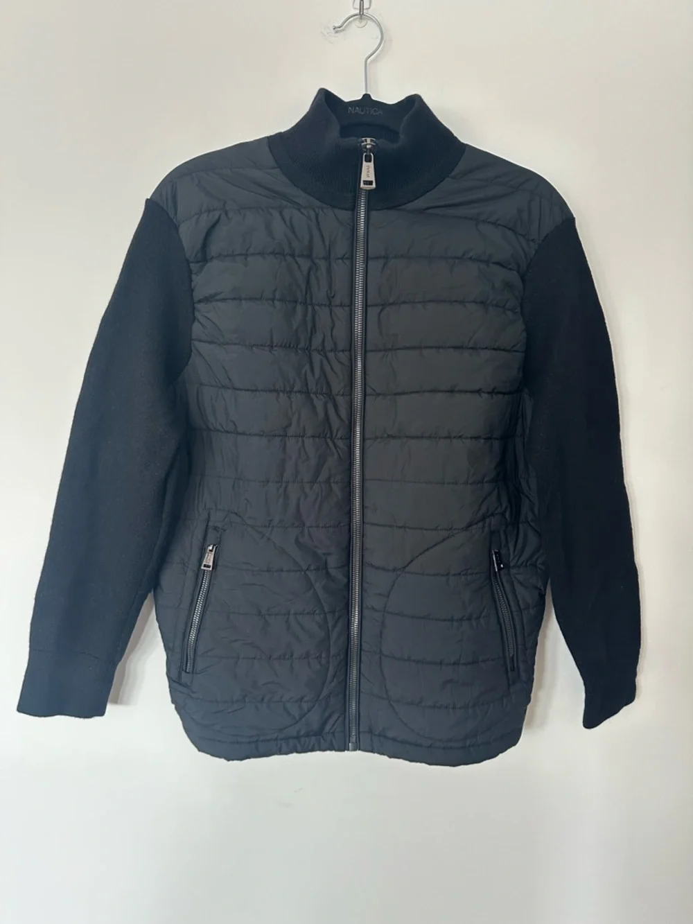 Polo Ralph Lauren Black Quilted Hybrid Jacket  Classic Designer Knit Mens Coat - Picture 2 of 16